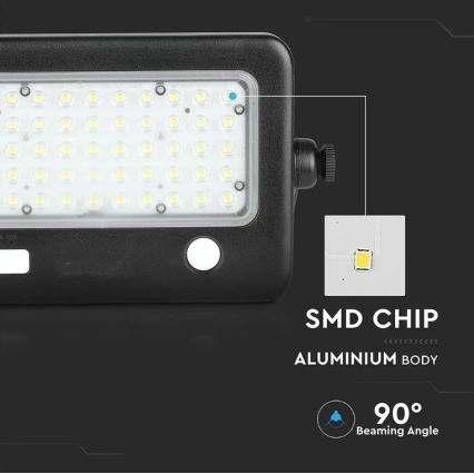 LED-himmennettävä aurinkokennovalonheitin sensorilla LED/10W/3,7V 4000K IP65 + USB-portti