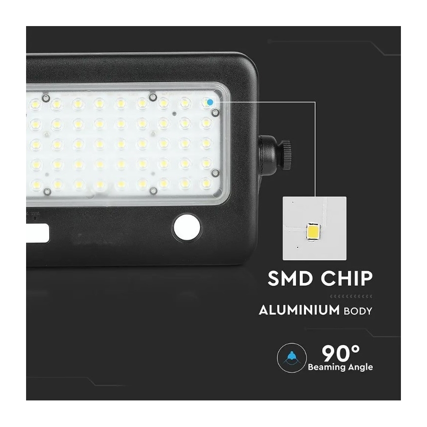 LED-himmennettävä aurinkokennovalonheitin sensorilla LED/10W/3,7V 4000K IP65 + USB-portti