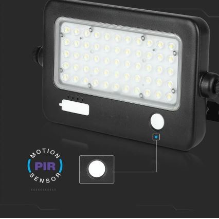 LED-himmennettävä aurinkokennovalonheitin sensorilla LED/10W/3,7V 4000K IP65 + USB-portti