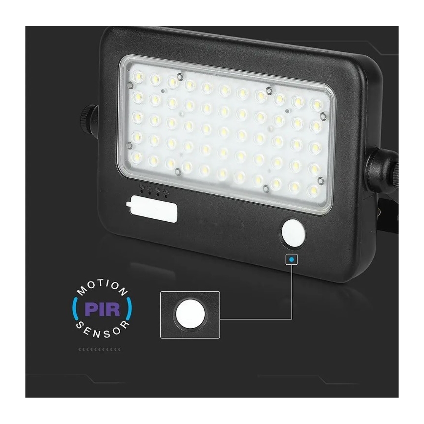 LED-himmennettävä aurinkokennovalonheitin sensorilla LED/10W/3,7V 4000K IP65 + USB-portti
