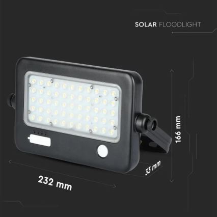 LED-himmennettävä aurinkokennovalonheitin sensorilla LED/10W/3,7V 4000K IP65 + USB-portti