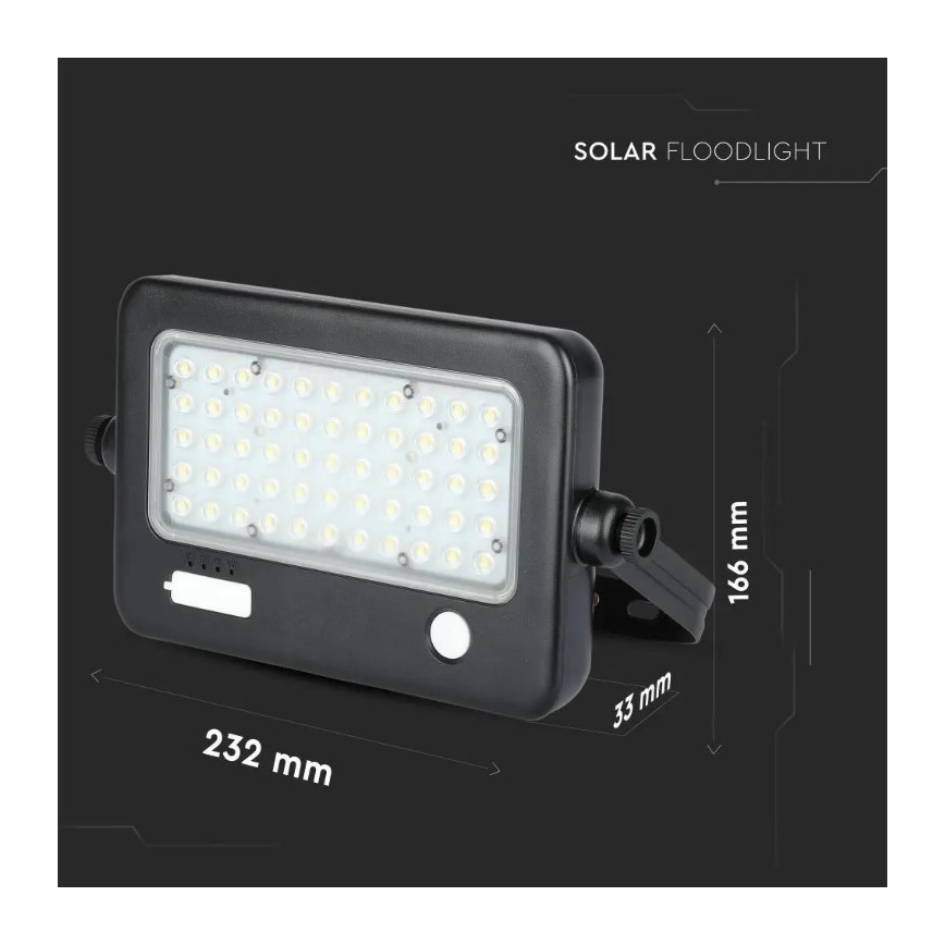 LED-himmennettävä aurinkokennovalonheitin sensorilla LED/10W/3,7V 4000K IP65 + USB-portti