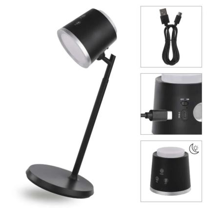 LED Himmennettävä ja ladattava pöytälamppu 4in1 LED/6W/3,7V 3000K/4000K/6500K 1500mAh musta