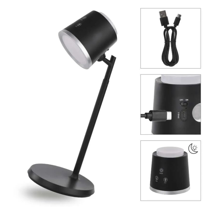 LED Himmennettävä ja ladattava pöytälamppu 4in1 LED/6W/3,7V 3000K/4000K/6500K 1500mAh musta
