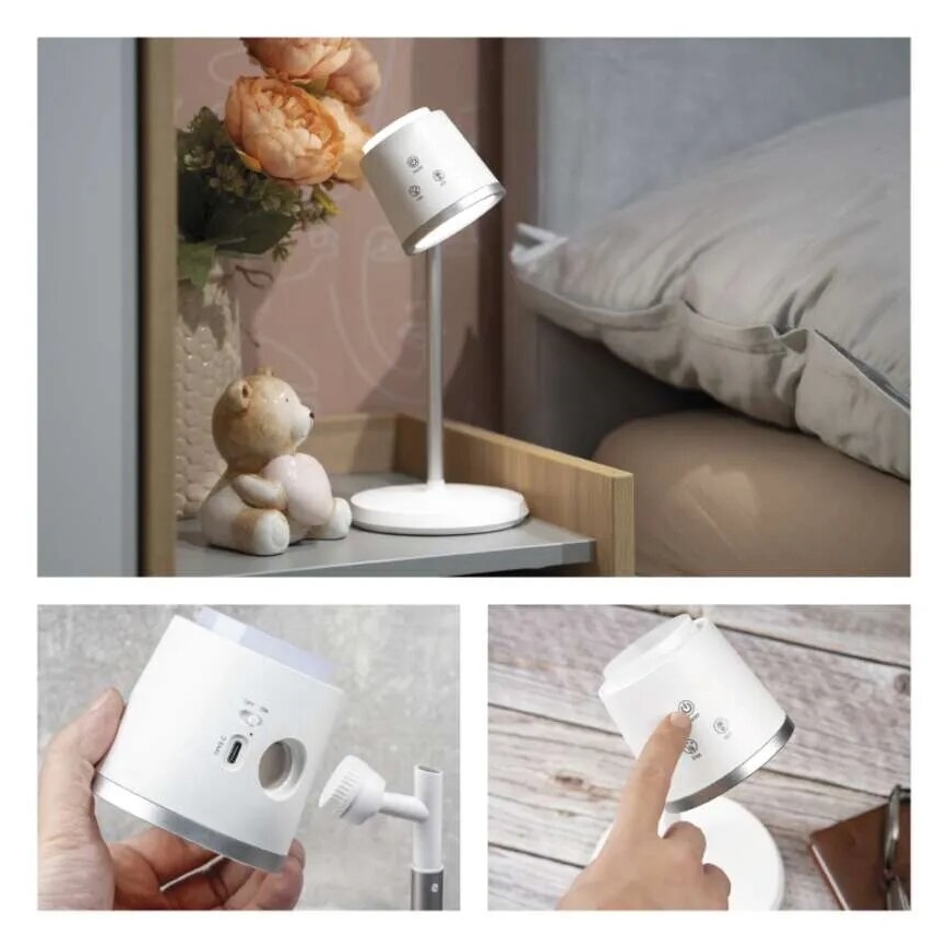 LED Himmennettävä ja ladattava pöytälamppu 4in1 LED/6W/3,7V 3000K/4000K/6500K 1500mAh valkoinen