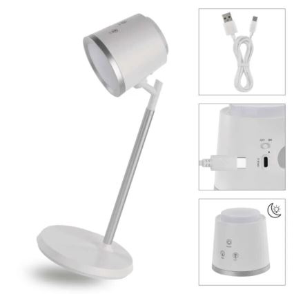 LED Himmennettävä ja ladattava pöytälamppu 4in1 LED/6W/3,7V 3000K/4000K/6500K 1500mAh valkoinen