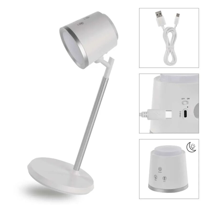 LED Himmennettävä ja ladattava pöytälamppu 4in1 LED/6W/3,7V 3000K/4000K/6500K 1500mAh valkoinen
