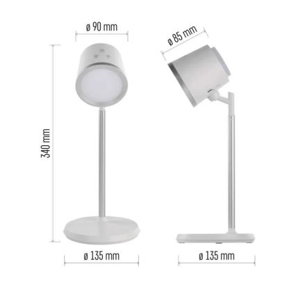 LED Himmennettävä ja ladattava pöytälamppu 4in1 LED/6W/3,7V 3000K/4000K/6500K 1500mAh valkoinen