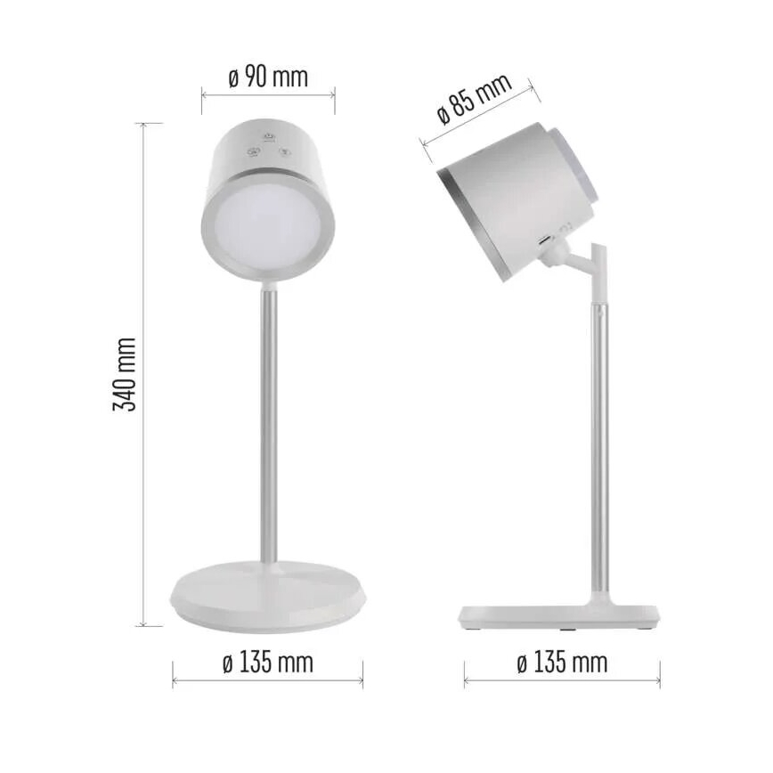 LED Himmennettävä ja ladattava pöytälamppu 4in1 LED/6W/3,7V 3000K/4000K/6500K 1500mAh valkoinen