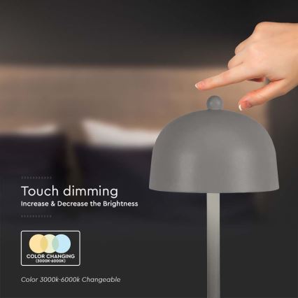 LED Himmennettävä ladattava kosketuspöytävalaisin LED/1W/5V 3000-6000K 1800 mAh harmaa