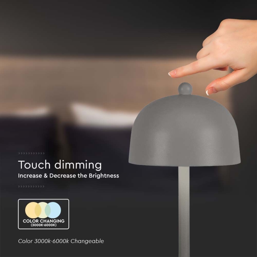 LED Himmennettävä ladattava kosketuspöytävalaisin LED/1W/5V 3000-6000K 1800 mAh harmaa