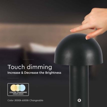 LED Himmennettävä ladattava kosketuspöytävalaisin LED/1W/5V 3000-6000K 1800 mAh musta