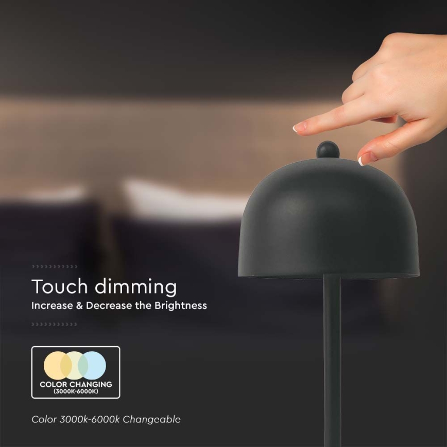 LED Himmennettävä ladattava kosketuspöytävalaisin LED/1W/5V 3000-6000K 1800 mAh musta