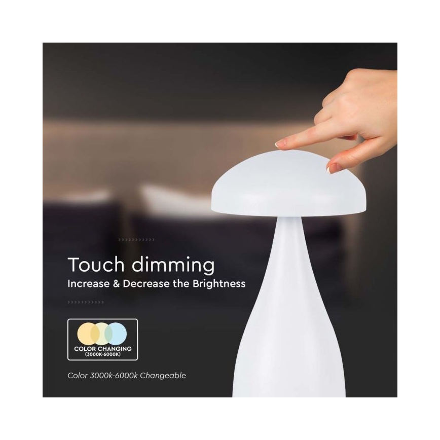 LED Himmennettävä ladattava kosketuspöytävalaisin LED/1W/5V 3000-6000K 1800 mAh valkoinen+
