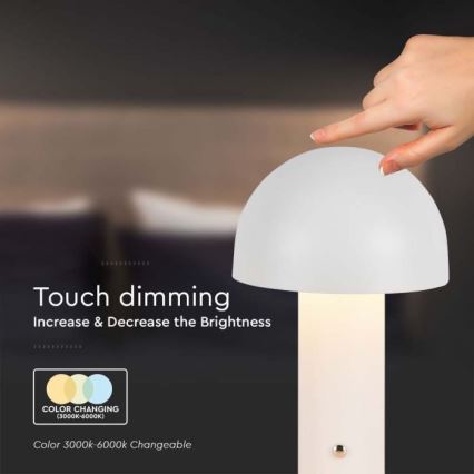 LED Himmennettävä ladattava kosketuspöytävalaisin LED/1W/5V 3000-6000K 1800 mAh valkoinen+