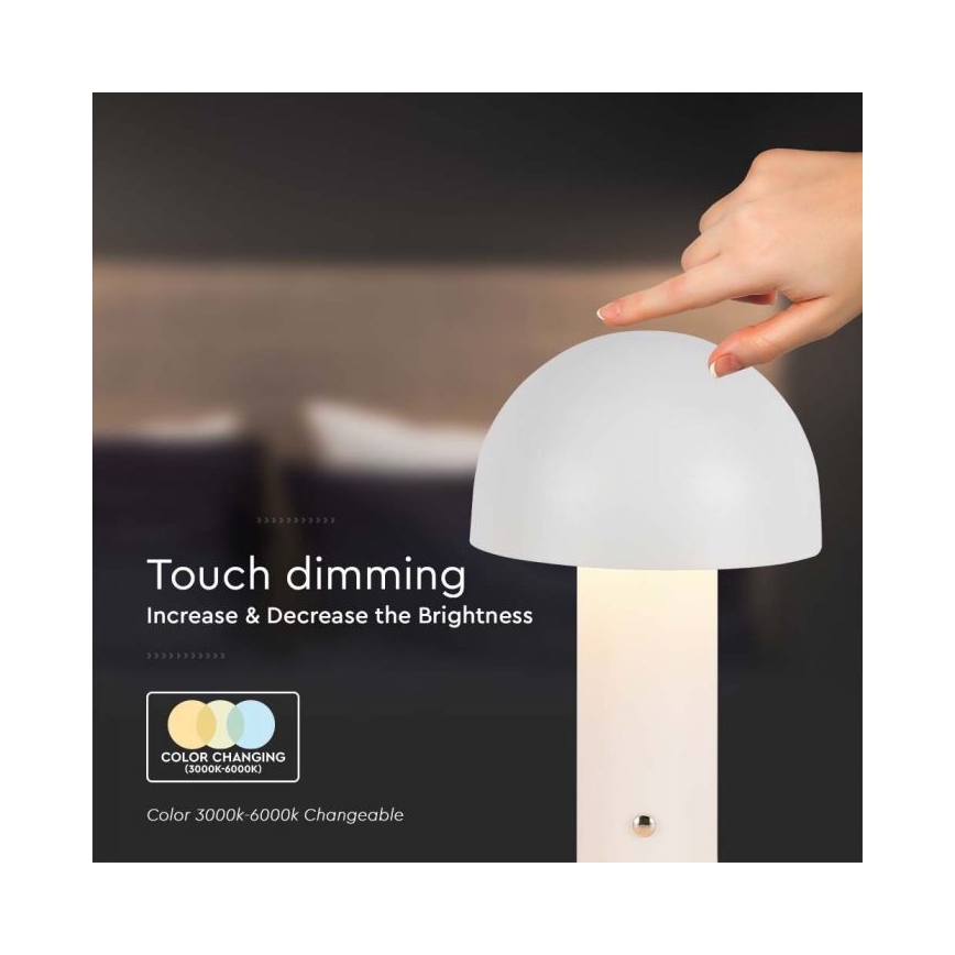 LED Himmennettävä ladattava kosketuspöytävalaisin LED/1W/5V 3000-6000K 1800 mAh valkoinen+