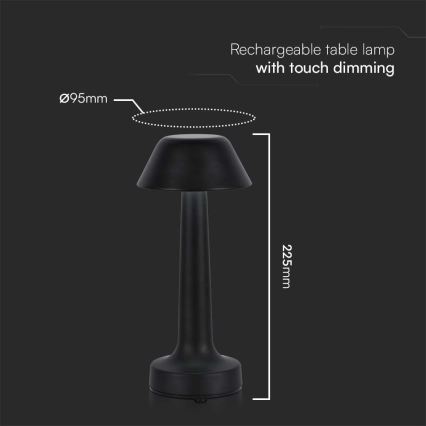 LED Himmennettävä ladattava kosketuspöytävalaisin LED/1W/5V 3000-6000K 1800 mAh musta