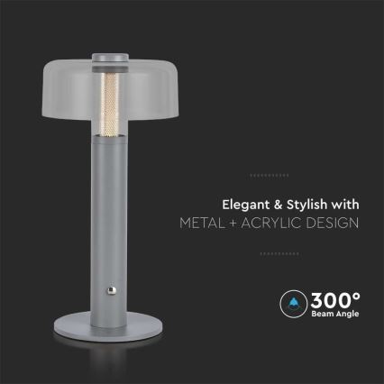 LED Himmennettävä ladattava kosketuspöytävalaisin LED/1W/5V 3000K 1800 mAh harmaa