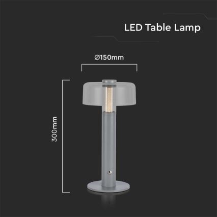 LED Himmennettävä ladattava kosketuspöytävalaisin LED/1W/5V 3000K 1800 mAh harmaa