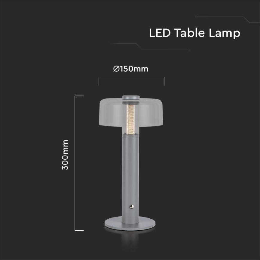 LED Himmennettävä ladattava kosketuspöytävalaisin LED/1W/5V 3000K 1800 mAh harmaa