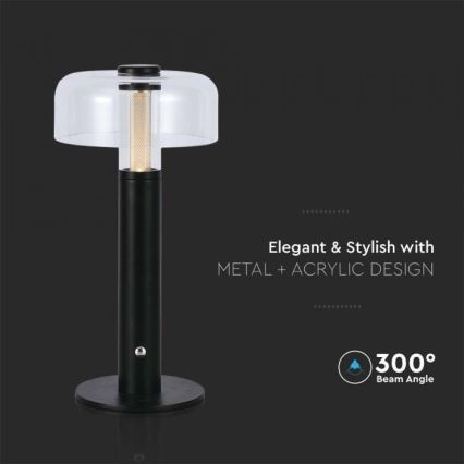 LED Himmennettävä ladattava kosketuspöytävalaisin LED/1W/5V 3000K 1800 mAh musta