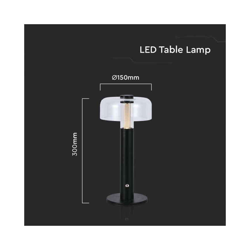 LED Himmennettävä ladattava kosketuspöytävalaisin LED/1W/5V 3000K 1800 mAh musta