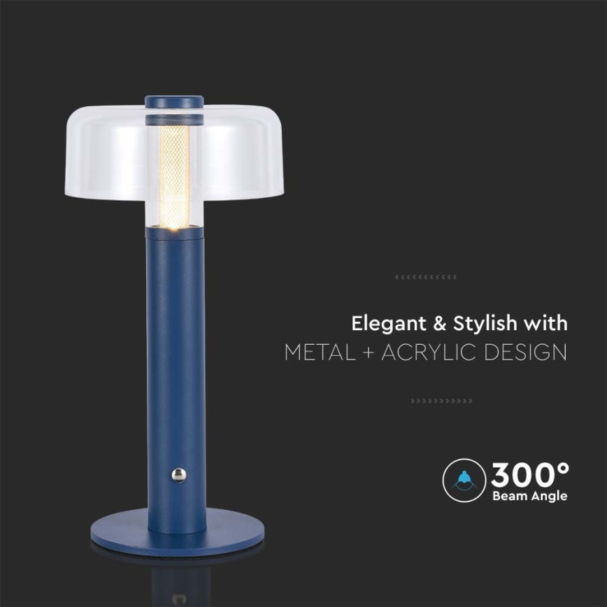 LED Himmennettävä ladattava kosketuspöytävalaisin LED/1W/5V 3000K 1800 mAh sininen
