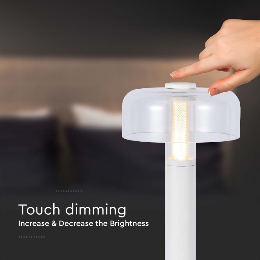 LED Himmennettävä ladattava kosketuspöytävalaisin LED/1W/5V 3000K 1800 mAh valkoinen+