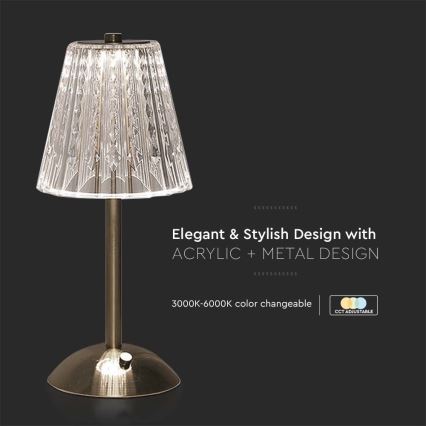 LED Himmennettävä ladattava kosketuspöytävalaisin LED/2,4W/5V 3000-6000K 1800 mAh kiiltävä kromi