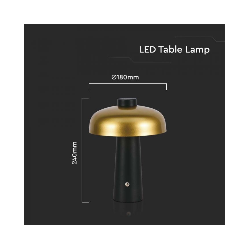 LED Himmennettävä ladattava kosketuspöytävalaisin LED/3W/5V 3000-6000K 1800 mAh musta/kulta