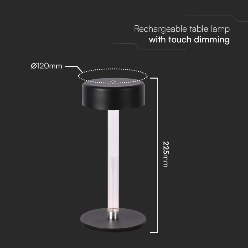 LED Himmennettävä ladattava kosketuspöytävalaisin LED/3W/5V 3000-6000K 2400 mAh musta