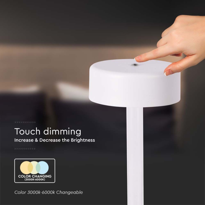 LED Himmennettävä ladattava kosketuspöytävalaisin LED/3W/5V 3000-6000K 2400 mAh valkoinen