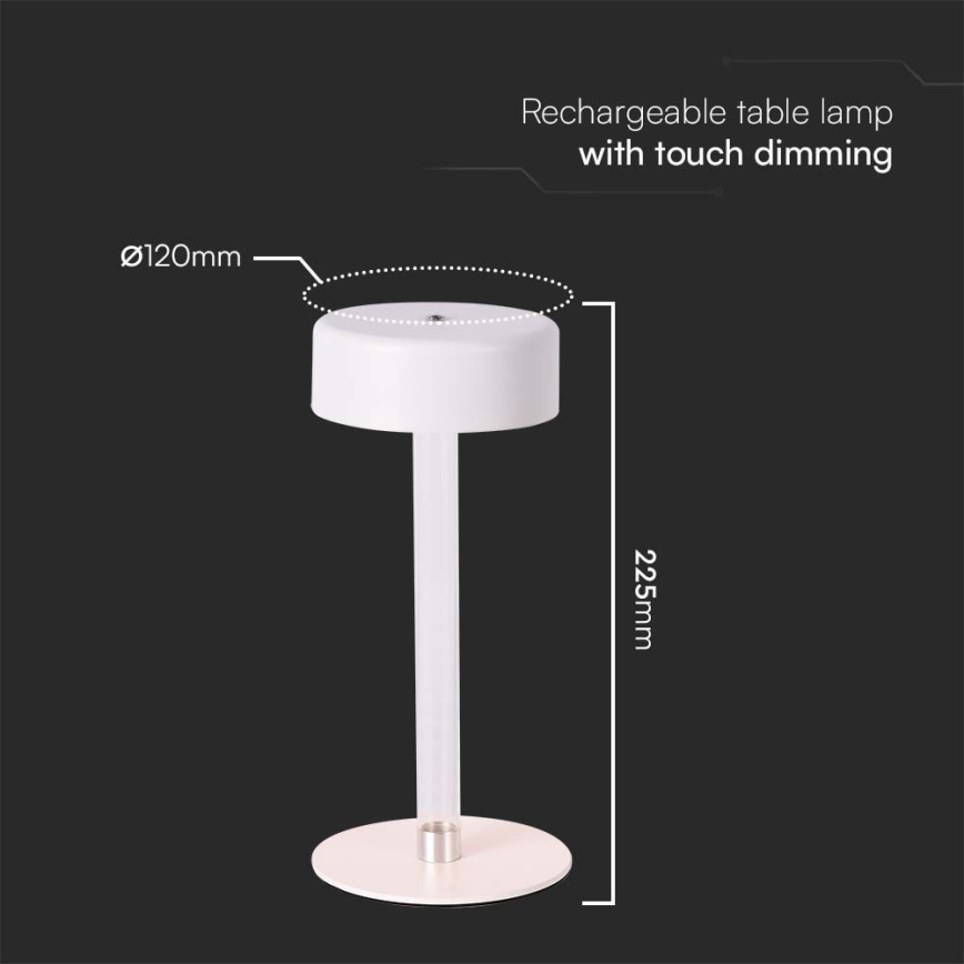 LED Himmennettävä ladattava kosketuspöytävalaisin LED/3W/5V 3000-6000K 2400 mAh valkoinen