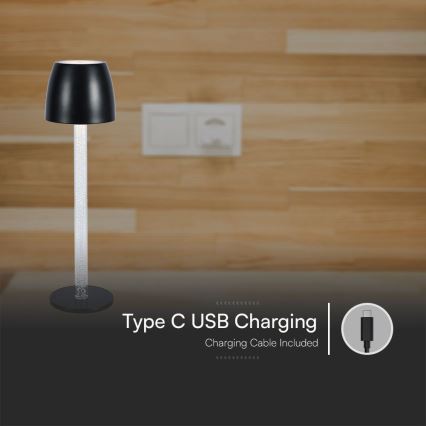 LED Himmennettävä ladattava kosketuspöytävalaisin LED/3W/5V 3000K 1800 mAh musta