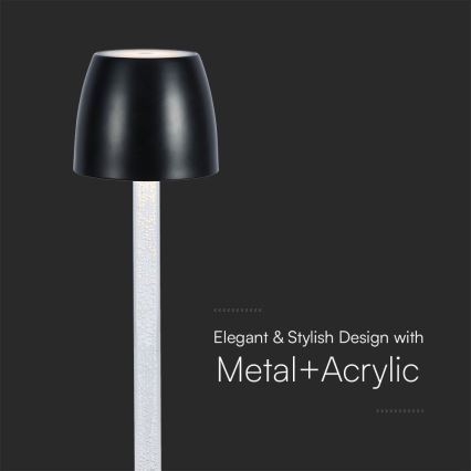 LED Himmennettävä ladattava kosketuspöytävalaisin LED/3W/5V 3000K 1800 mAh musta