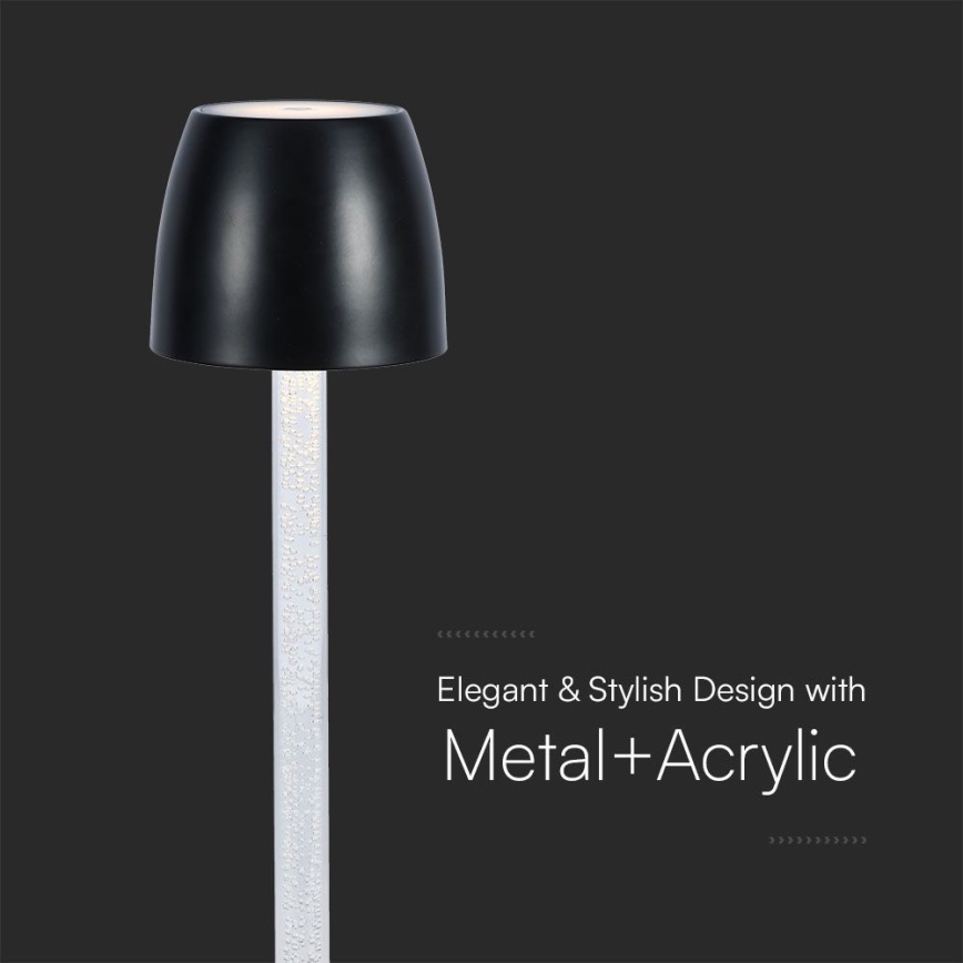 LED Himmennettävä ladattava kosketuspöytävalaisin LED/3W/5V 3000K 1800 mAh musta