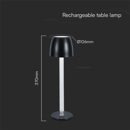 LED Himmennettävä ladattava kosketuspöytävalaisin LED/3W/5V 3000K 1800 mAh musta