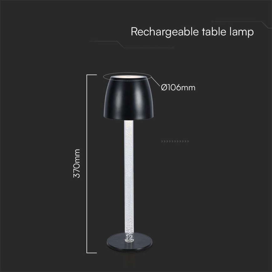LED Himmennettävä ladattava kosketuspöytävalaisin LED/3W/5V 3000K 1800 mAh musta
