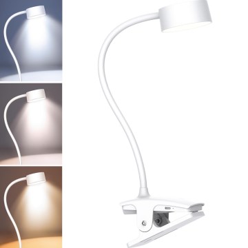 LED Himmennettävä joustava ladattava pöytävalaisin klipsillä LED/2W/1800 mAh 3000/4000/6500K valkoinen