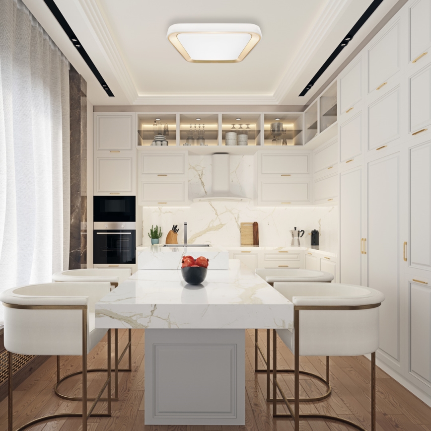 LED Himmennettävä kattovalaisin QUADRO LED/66W/230V 3000-6000K valkoinen/kulta + kaukosäädin