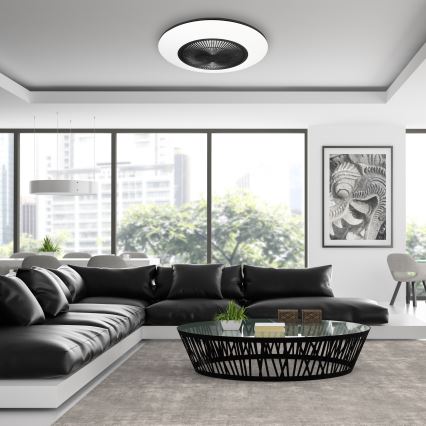 LED Himmennettävä kattovalaisin tuulettimella ARIA LED/38W/230V 3000-6000K musta/valkoinen +kaukosäädin