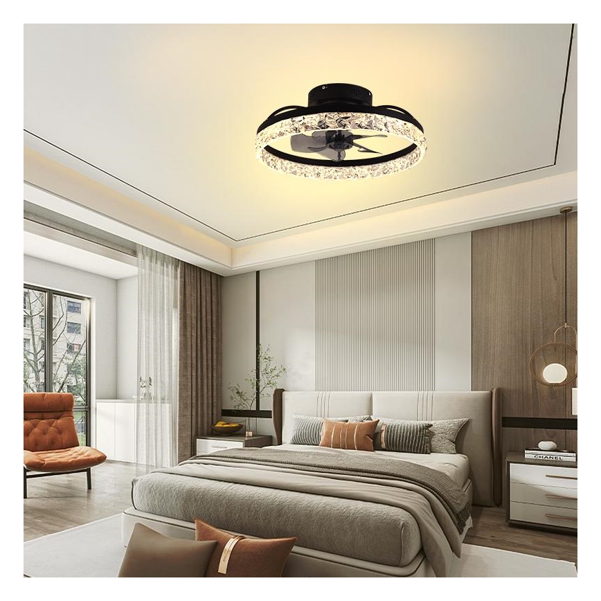 LED Himmennettävä kattovalaisin tuulettimella LED/35W/230V 3000-6500K musta + kauko-ohjaus