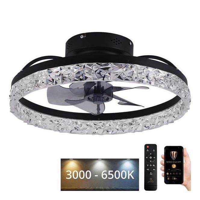 LED Himmennettävä kattovalaisin tuulettimella LED/35W/230V 3000-6500K musta + kauko-ohjaus