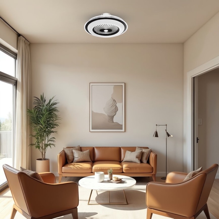 LED Himmennettävä kattovalaisin tuulettimella ZEPHYR LED/48W/230V 3000-6000K musta + kauko-ohjaus