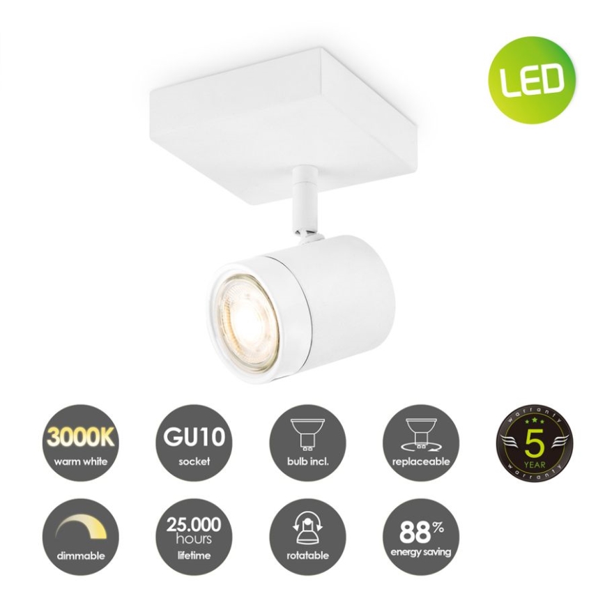 LED Himmennettävä kohdevalo MANU 1xGU10/5,8W/230V valkoinen