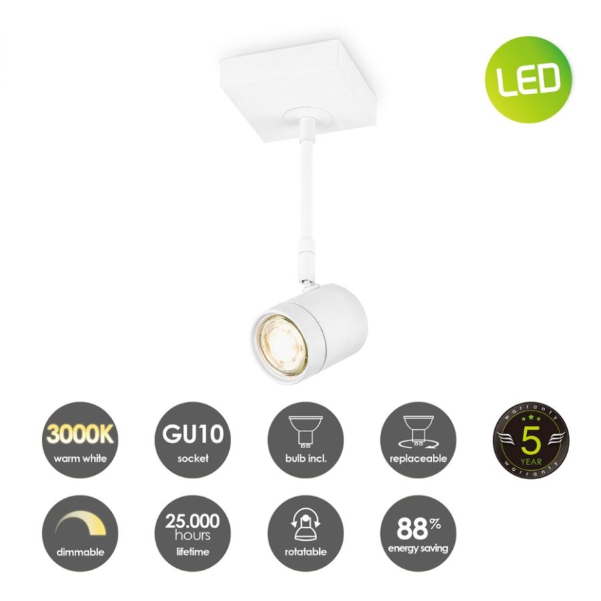 LED Himmennettävä kohdevalo MANU 1xGU10/5,8W/230V valkoinen