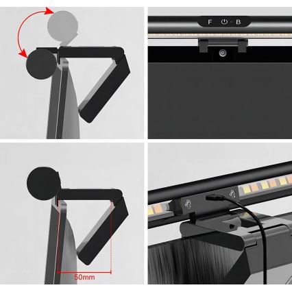 LED Himmennettävä kosketus monitori valaistus LED/5W/5V 3000/4000/5000/6000K 42 cm musta