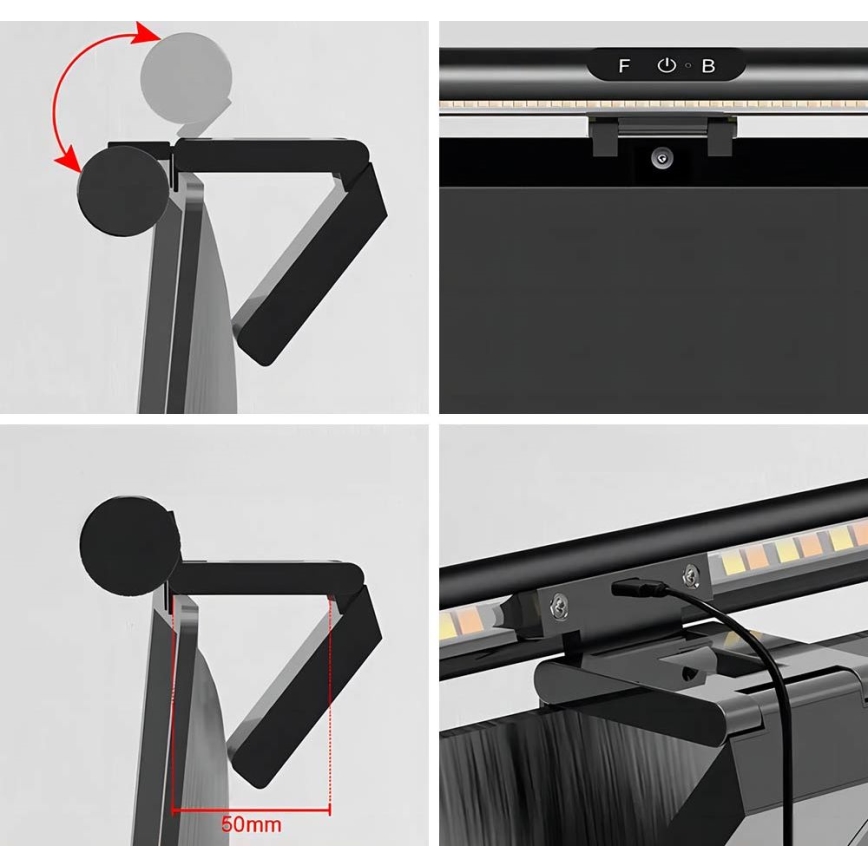 LED Himmennettävä kosketus monitori valaistus LED/5W/5V 3000/4000/5000/6000K 42 cm musta