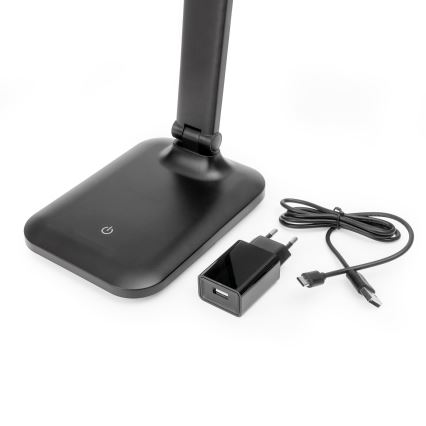 LED Himmennettävä kosketuspöytävalaisin langattomalla latauksella ja USB-portti REMUS LED/5W/230V musta