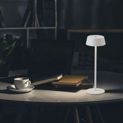 LED Himmennettävä kostetuspöytävalaisin ulkokäyttöön LED/2W/5V 4400 mAh IP54 valkoinen
